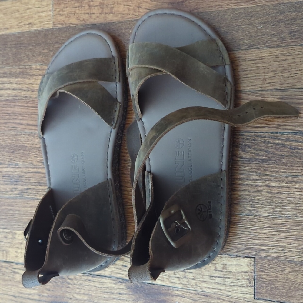Women's Brown/Green Leather Sandals - Picture 4 of 6